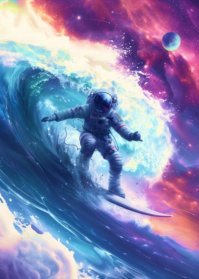 Astronaut surft op kosmische golf door Nicebleed