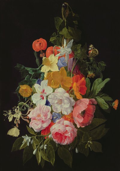 Een Guirlande van Rozen en andere Bloemen Hangend aan een Spijker door Nicholaes van Verendael