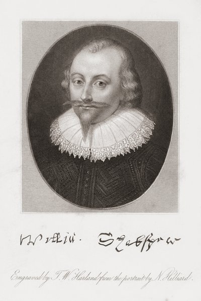 William Shakespeare. Portret door Hilliard door Nicholas (after) Hilliard