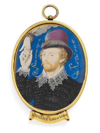 Een jonge heer, een hand uit een wolk grijpend door Nicholas (studio of) Hilliard