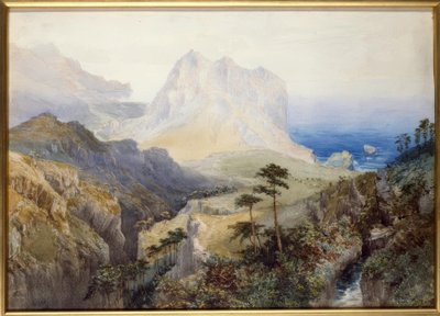 Een kloof bij de zee, Zuidelijke Alpen, Nieuw-Zeeland door Nicholas Chevalier