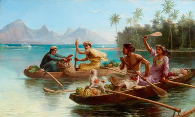 N. Chevalier, Wedstrijd naar de markt, Tahiti door Nicholas Chevalier