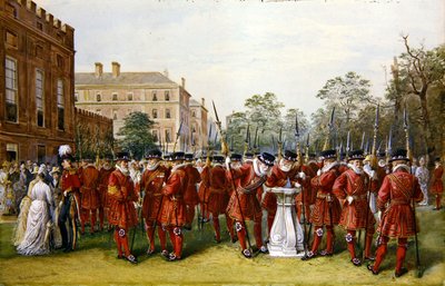 De parade van de Yeoman of the Guard bij Clarence House door Nicholas Chevalier