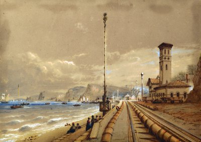 Atmosferische spoorweg bij Dawlish, ca. 1850 door Nicholas Condy
