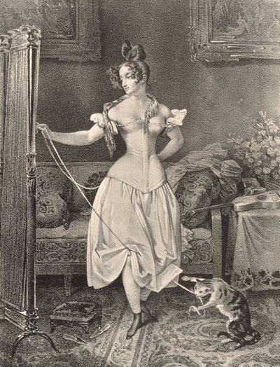 De Stay-lace, gegraveerd door Alfred Leon Lemercier (19e eeuw) (litho) door Nicholas Eustache (after) Maurin
