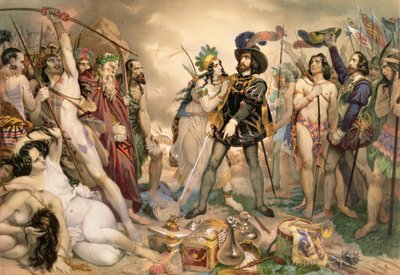 Verovering van Mexico: Hernando Cortes vernietigt zijn vloot bij Vera Cruz, 1519 door Nicholas Eustache Maurin