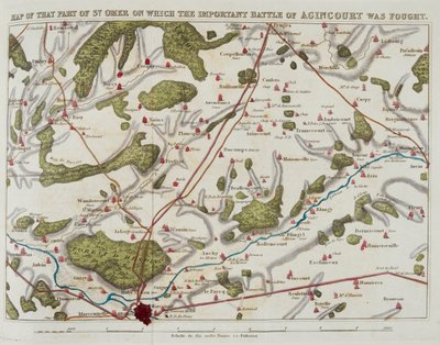 Kaart van dat deel van St. Omer waar de belangrijke slag bij Agincourt werd uitgevochten, illustratie uit 