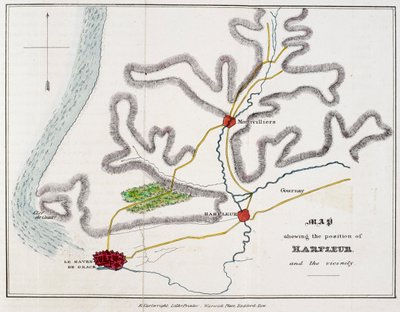 Kaart die de positie van Harfleur en de omgeving toont, illustratie uit 