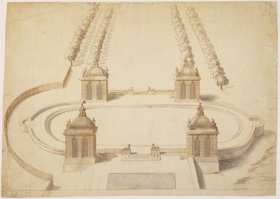 Ontwerp voor een bowling green, Hampton Court, c.1689-91 door Nicholas Hawksmoor