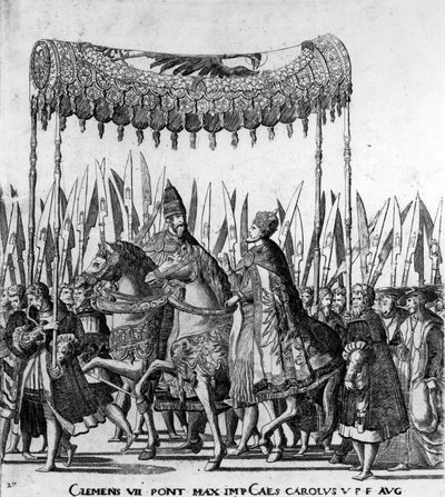De Intocht van Paus Clemens VII en Keizer Karel V in Bologna op 24 februari 1530, plaat 27, ca. 1530 (detail) door Nicholas Hogenberg