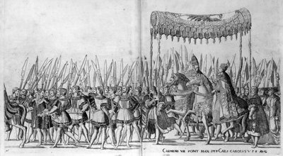 De intocht van paus Clemens VII en keizer Karel V in Bologna op 24 februari 1530, plaat 27 door Nicholas Hogenberg