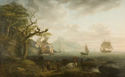 Een uitzicht op Nevis vanaf St. Kitts, 1790 door Nicholas Pocock