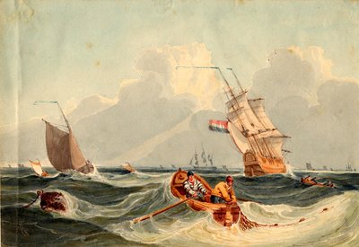 Zeegezicht met schepen door Nicholas Pocock