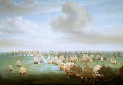 De Slag bij Trafalgar, 21 oktober 1805, begin van de actie, ca. 1808 door Nicholas Pocock