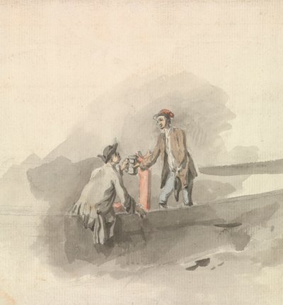 Twee Mannen in een Boot die Bekers Klinken (?) door Nicholas Pocock