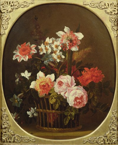 Stilleven van bloemen in een mand door Nicholas Ricoeur