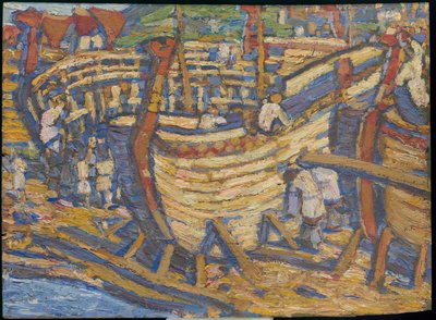 Schepen bouwen. Schets voor het schilderij met dezelfde titel, 1903 door Nicholas Roerich