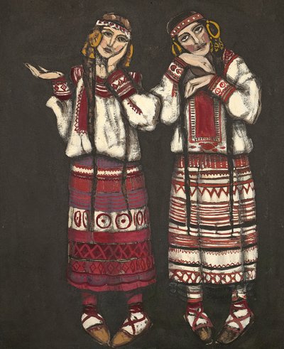 Kostuumontwerp voor het ballet Le Sacre du Printemps door I. Stravinski door Nikolai Konstantinowitsch Roerich