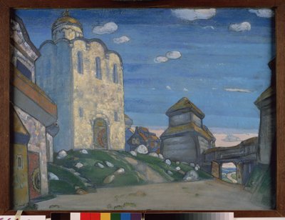 Decorontwerp voor de opera Prins Igor van Alexander Borodin door Nicholas Roerich