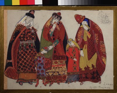 Vrouwen en kinderen. Kostuumontwerpen voor de opera Prins Igor van Alexander Borodin door Nicholas Roerich
