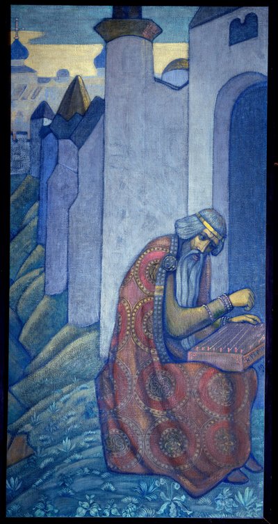 De Russische bard Boyan speelt de gousli in de 11e eeuw door Nicholas Roerich