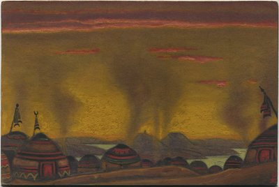 Polovtsisch kamp, decor voor "Polovtsische Dansen" uit Borodins opera "Prins Igor", 1943 door Nicholas Roerich