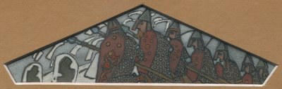 Schets voor de meest rechtse driehoekige decoratie van de majolica fries "Noords Leven", 1905 door Nicholas Roerich