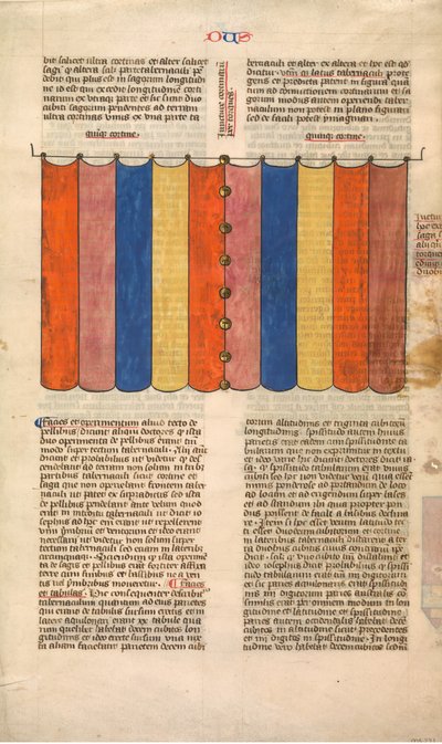 Gordijn van de Tabernakel, een van zes geïllustreerde bladen uit de Postilla Litteralis..., ca. 1360-1 door Nicholas of Lyra