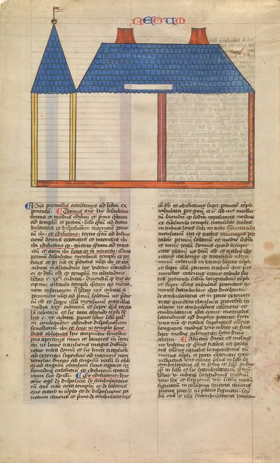 Opstand van de tempel van Salomo, een van zes geïllustreerde bladen uit de Postilla door Nicholas of Lyra