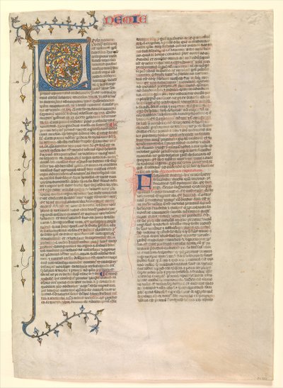 Initiaal V uit het commentaar van Nehemia, een van zes geïllustreerde bladen, ca. 1360-1380 door Nicholas of Lyra