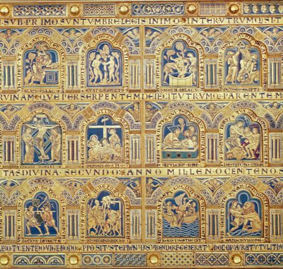 Het Verdun Altaar, detail van decoratieve panelen met bijbelse scènes door Nicholas of Verdun