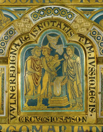 De besnijdenis van Simson ... (email op verguld koper) door Nicholas of Verdun