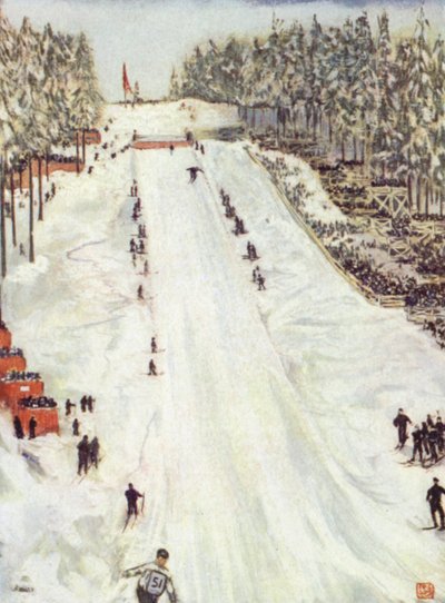 Noorwegen: Skisport, de Grote Holmencollen Dag buiten Christiania door Nico Jungman