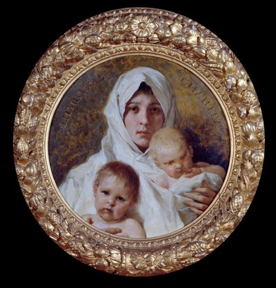 Allegorie van de liefdadigheid, vrouw met twee kinderen door Nicolo Barabino