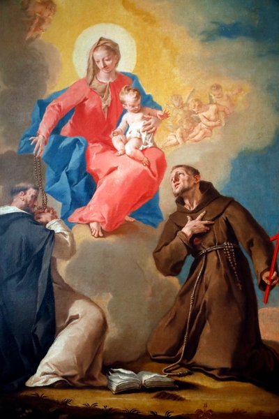 De Nationale Galerie. Onze Lieve Vrouw van de Rozenkrans met St. Dominicus en St. Franciscus van Assisi. Nicola Grassi. 18e eeuw. Ljubljana. Slovenië. door Nicolò Grassi