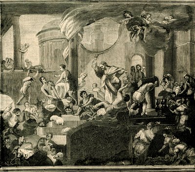 Jezus verdrijft kooplieden uit de tempel, olieverf op doek door Nicola Malinconico (1663-1721), Basiliek van Sant