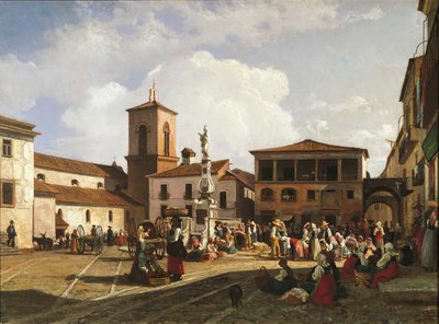 Benevento (Campania), Orsini-plein met de klokkentoren van de kathedraal en de fontein gewijd aan paus Orsini door Nicola Palizzi