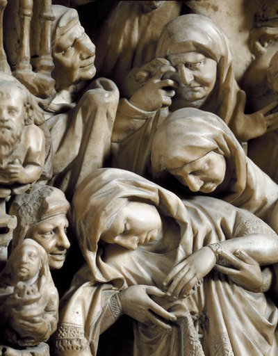Gotische kunst: De kruisiging. Reliëfdetail van de marmeren preekstoel door Nicola Pisano (detail) 1266-1268 - Kathedraal Notre-Dame-de-l