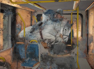 Witte paard springt op een trein, 2023 door Nicola Pucci