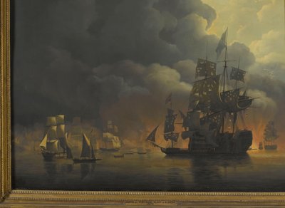 De Anglo-Nederlandse Vloot onder Lord Exmouth en Viceadmiraal Jonkheer Theodorus Frederik van Capellen die de Algerijnse Vestingen vernietigen, 27 augustus 1816 door Nicolaas Baur
