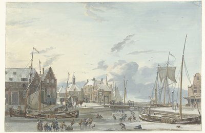 Wintergezicht te Harlingen door Nicolaas Baur