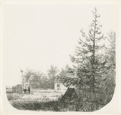 Boomrijk landschap met een ooievaarsnest door Nicolaas Johannes Roosenboom