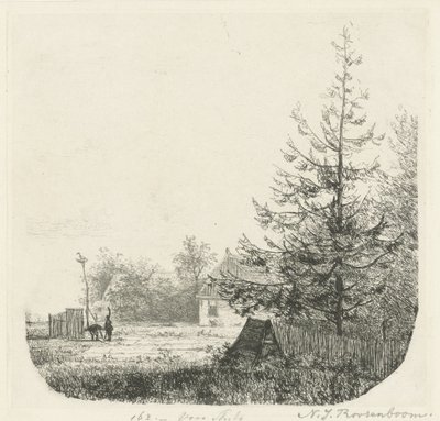 Boomrijk landschap met een ooievaarsnest door Nicolaas Johannes Roosenboom
