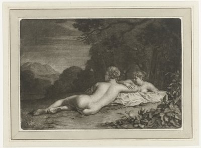 Landschap met twee nimfen door Nicolaas Verkolje