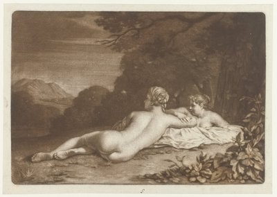 Landschap met twee nimfen door Nicolaas Verkolje