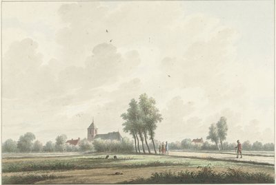 Een landschap met kerk aan de horizon door Nicolaas Wicart