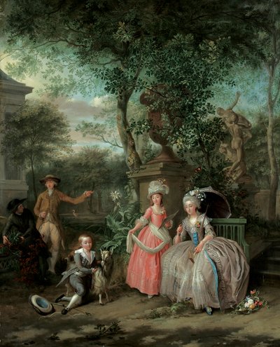 Een groepsportret van een familie in een sierlijke tuin, 1791 door Nicolaas or Nicolaes Muys