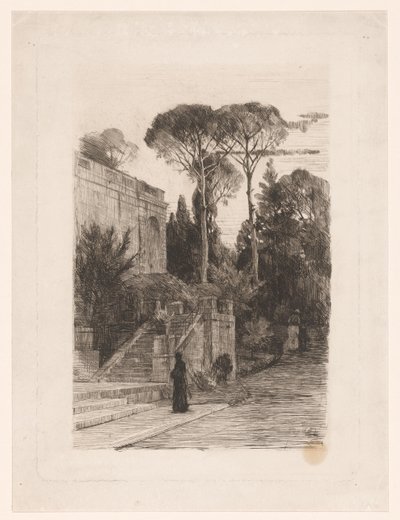 Monumentaal gebouw met tuin door Nicolaas van der Waay