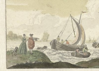 Schepen op een winderige rivier door Nicolaes Aartman