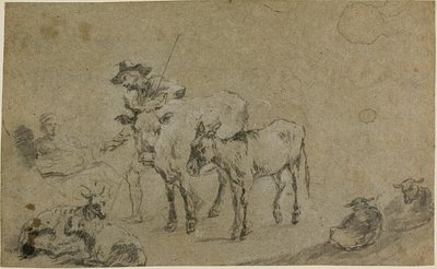 Herder met koe, ezel, schaap door Nicolaes Berchem